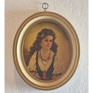 Vintage 50s Petite Oval Framed Portrait Print "Elena" by Anne Allaben‎